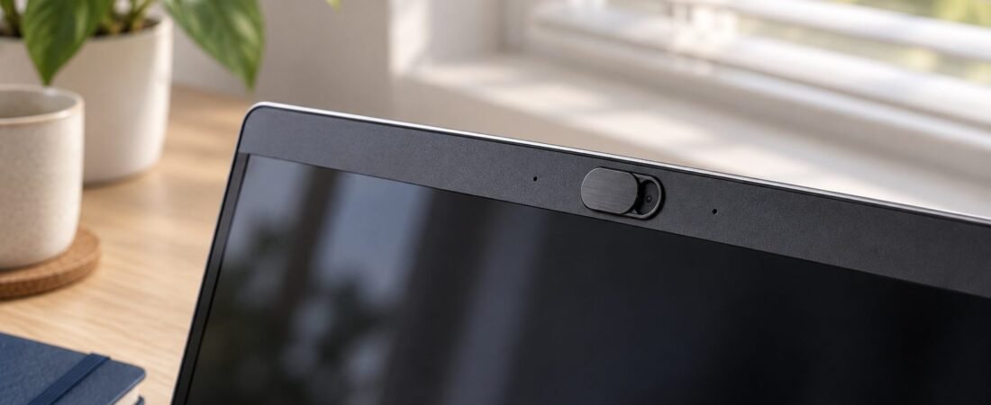 Tampa deslizante cobrindo a câmera de um notebook
